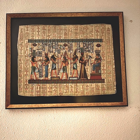 21” W x 7.25” L x 1” Custom Framed Hand Painted Papyrus Egyptian Art from Egypt - Picture 1 of 12
